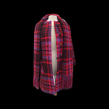 Load image into Gallery viewer, 60’s Coat Pink Purple Red Plaid Thick Woven Wool Attached Scarf