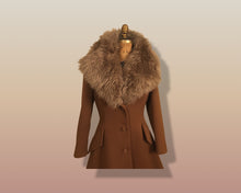 Load image into Gallery viewer, 60’s Caramel Lilli Ann Shearling Fit and Flare Princess Coat with Belt Clutch Purse Set Beaded