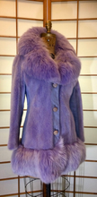 Load image into Gallery viewer, Purple Lavender Fur Coat Mod 60's 1960s Vintage Mink Leather Fox Fur Coat Rhinestone XS/S Russian Princess Penny Lane Almost Famous