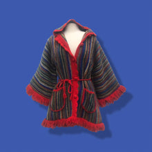 Load image into Gallery viewer, Red Columbian Peruvian Wool Hand Knit vintage Jacket Sweater 70’s Red Stripe Blanket Sweater