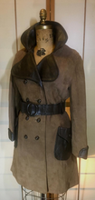 Load image into Gallery viewer, Mod 60s Suede and Leather Peacoat Trench Double Breasted Fit Flare Princess Twiggy S/M