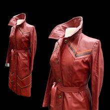 Load image into Gallery viewer, 70’s Leather Coat Chevron Trench Orange Warm Colors Fall Winter