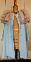 Load image into Gallery viewer, Winter is Coming--Massive Silver Norwegian Fox Fur Collar and Powder Ice Baby Blue Wool Swing Coat 50s 60s Pinup Medieval Glamour Hollywood