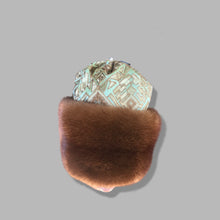 Load image into Gallery viewer, Whiskey Mink Himalayan Hat Fur Embroidered Light Blue Green Golden Embroidered Silk