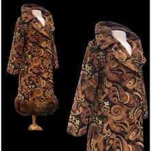 Load image into Gallery viewer, Vintage Tapestry Carpet Gold Brown Fur Trim Princess Coat