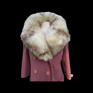 Pink Mauve Fox fur Trim 60s Coat