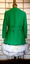 Load image into Gallery viewer, 60s Lilli Ann Green Dress Coat Wool and Fox Fur Trim Mad Men St. Patrick&#39;s Day S Keyhole Hole Dress