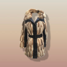 Load image into Gallery viewer, Mosaic mink and Leather in Cappuccino Cream and Chocolate Belted Patchwork Vintage 60’s Coat Jacket