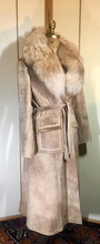 Load image into Gallery viewer, Penny Lane Suede Leather Sheepskin Coat Cream Marble S Made in England Almost Famous Princess Hippy