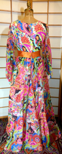 Load image into Gallery viewer, Vintage 70s Dress Maxi High Waisted Rainbow Paisley I Magnin Dress M Psychdelic Poet Sleeves
