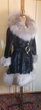 Load image into Gallery viewer, Women's Vintage 70s Coat- Shearling and Velvet Fit and flared Belted Princess Boho Almost Famous Penny Lane