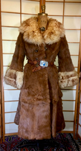 Load image into Gallery viewer, Vintage 1970's 70's Genuine Fur Lamb Shearling Penny Lane Hippie Bell Sleeve Full Sweep Almost Famous Fit and Flare Princess Coat M/L