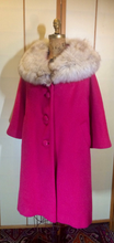 Load image into Gallery viewer, 50S 60S Mohair Pink Magenta Swing Coat Silver Norwegian Fox Fur S/M/L Pinup