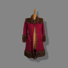 Load image into Gallery viewer, Vintage 40’s Coat Cranberry Red with Fur Trim and Wool