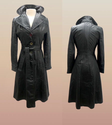 70’s Black Lamb Leather Soft Fit Flare Coat