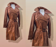 Load image into Gallery viewer, 70’s Vintage Leather Trench Spy Coat Montgomery Ward Tannery