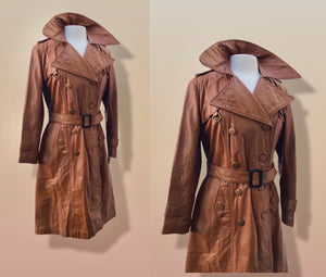 70’s Vintage Leather Trench Spy Coat Montgomery Ward Tannery