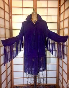 Purple Suede Fringe Coat Boho Southwestern Hippie Western Cowgirl Cowboy Hipster Vtg Coat S/M Navajo Native American