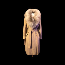 Load image into Gallery viewer, Camel Beige Tan Wrap Coat with Silver Fox Collar