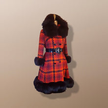 Load image into Gallery viewer, 60’s Scottish Knit Plaid Red LIlli Ann Coat with Fox Fur Trim