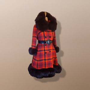 60’s Scottish Knit Plaid Red LIlli Ann Coat with Fox Fur Trim