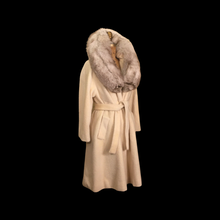 Load image into Gallery viewer, Vintage 60’s Coat Lilli Ann Cream White Massive Fox Fur Collar Wear Two Ways Swing Fit And Flare One Size Fits All Throw and Go