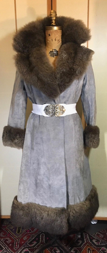 70s Gray Suede Fur Princess Boho Coat Penny Lane Almost Famous Small Boho Hippy Mod