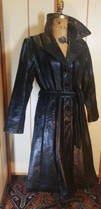 70S Black Leather and Suede Trench Spy Boho Fit and Flare Princess Chic S/M