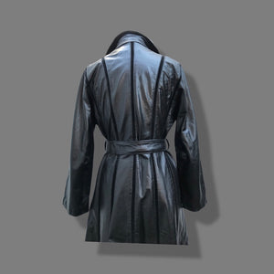 Black Montgomery Ward Leather Spy Trench with Suede Inserts