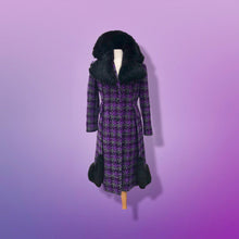 Load image into Gallery viewer, 60’s Purple Woven Wool Coat with Genuine Fur Peplum and Collar Plaid