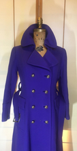 Load image into Gallery viewer, Purple Wool Mod 60s Full Length Fit Flare Double Breasted Sleek Coat Military Princess