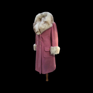 Pink Mauve Fox fur Trim 60s Coat