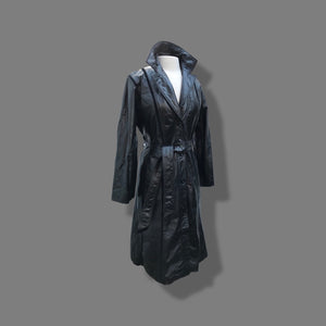 Black Montgomery Ward Leather Spy Trench with Suede Inserts