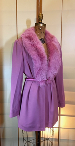 Vintage Coat-- Pink Fox Fur Wool Jacket Coat Saks Fifth Ave Neiman Marcus Spring Light Free Size S/M/L