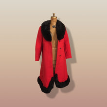 Load image into Gallery viewer, 60’s Mod Red Wool and Fur Trim with Metal Belt Buckle