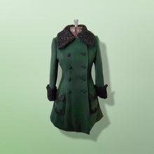 Load image into Gallery viewer, 60’s Green Wool Peacoat Lamb swakara Persian lamb belted