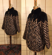 Load image into Gallery viewer, Vintage Women Men Unisex 80s Reversible Mink Chevron Black Leather Bomber Coat Jacket Glam Wear Two Ways Versatility