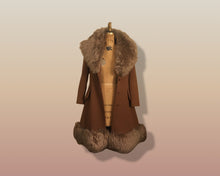 Load image into Gallery viewer, 60’s Caramel Lilli Ann Shearling Fit and Flare Princess Coat with Belt Clutch Purse Set Beaded