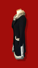 Load image into Gallery viewer, 60’s Mod Black Wool Coat Double Breasted Cross Mink Trim