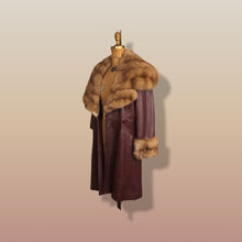 Load image into Gallery viewer, Reserved- Massive Sable Collar and Ultra Soft Bergundy Maroon Leather Feather Light Coat