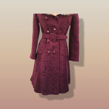 Load image into Gallery viewer, Vintage Wine Maroon Wool Mad Men 60’s Mohair Peacoat with Cross Mink Collar Mod