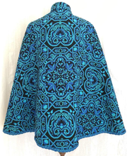 Load image into Gallery viewer, Blue Green Poncho/Cape/Purse Set Carpet Tapestry Brocade Knit Wool Hippy Chic One Size Ethnic