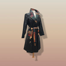 Load image into Gallery viewer, 70’s Black Patchwork Leather Trench Coat Spy