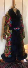 Load image into Gallery viewer, 60s Tapestry Carpet Coat Needlepoint Embroidered Shearling Russian Princess Coat M/L Festive Winter
