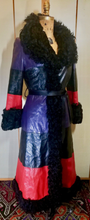 Load image into Gallery viewer, 70S Christian Dior Couture Leather Curly Mongolian Lamb Purple Red Horizontal Leather Coat Full Length Hippy Boho Penny Lane Princess