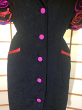 Load image into Gallery viewer, Rainbow 80's Vintage Ruffle Tuxedo Puff Sleeve Dress Size S/ Mariachi Mexican Total 80's Glam Material Girl Debbie Gibson Punky Brewster!