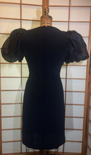 Load image into Gallery viewer, Neiman Marcus Wiggle Dress Rhinestone Puff Sleeve Bow Little Black Dress Mad Men M/L
