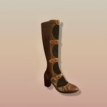 Load image into Gallery viewer, 60’s 70’s Suede and Leather Gladiator Boots with Gold Buckle Hardware Rare Size 7-8.5