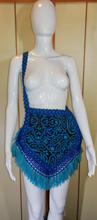 Load image into Gallery viewer, Blue Green Poncho/Cape/Purse Set Carpet Tapestry Brocade Knit Wool Hippy Chic One Size Ethnic
