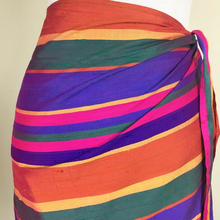 Load image into Gallery viewer, 90s Sarong Wrap Skirt Striped Raw Silk Rainbow Ralph Lauren Size US 8 M/L Ethnic Thai Asian Mod